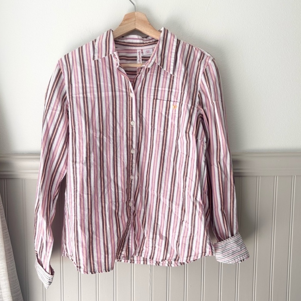 Y2K Aeropostale Pink Striped Button Down Shirt Size Large Womens